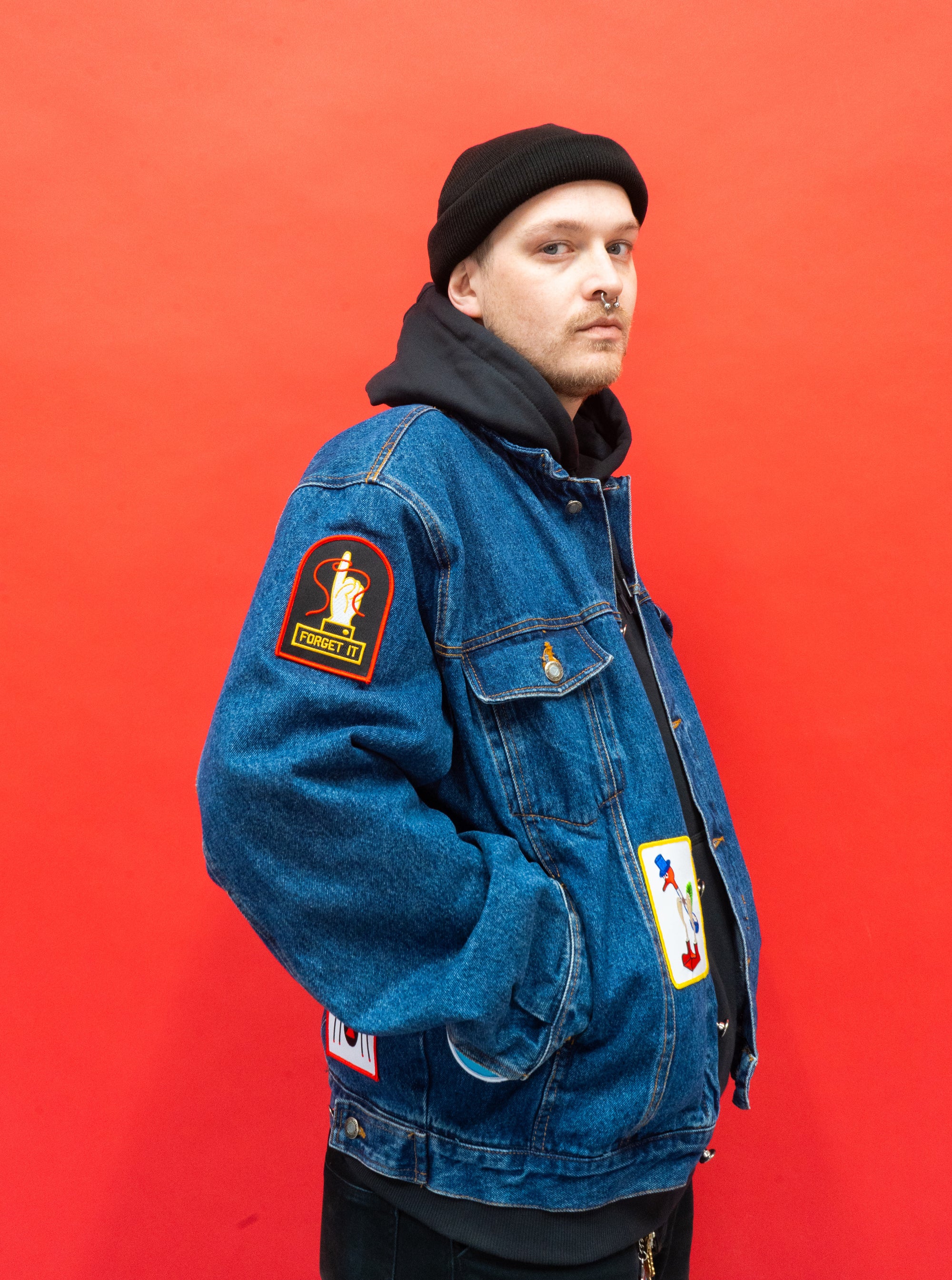Patched Vintage Denim Jacket - Studio Sample - Size XXL